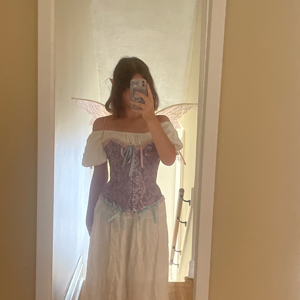 Spirit Purple and White Off-Shoulder Top